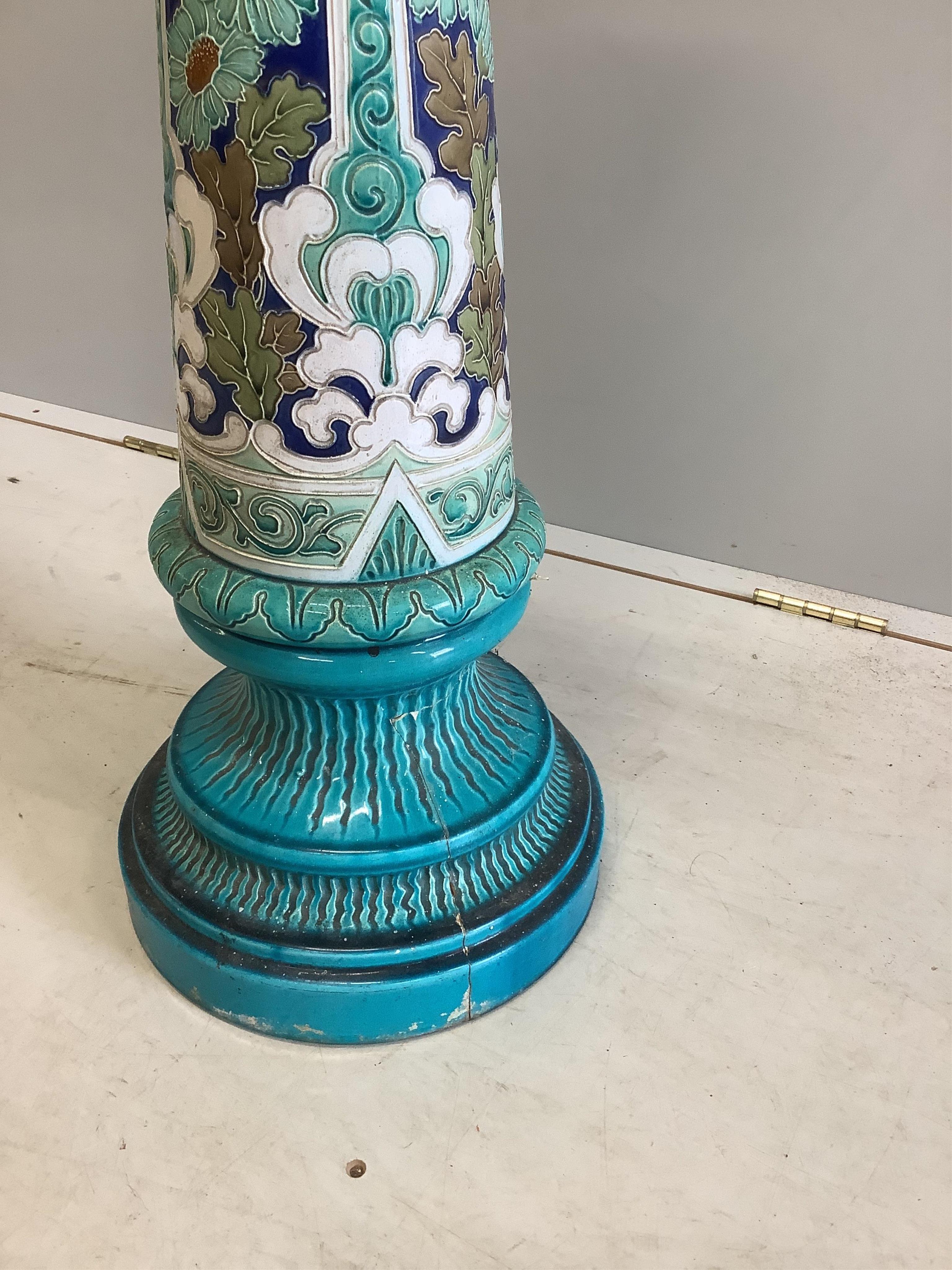 A Victorian maiolica jardiniere stand, probably Minton, height 78cm. Condition - poor